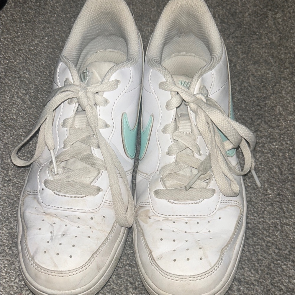 WORN Nike Kids White and Teal Sneakers